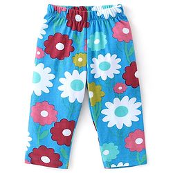 Babyhug Cotton Knit Half Sleeves Night Suit With Floral Print - Blue