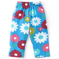 Babyhug Cotton Knit Half Sleeves Night Suit With Floral Print - Blue