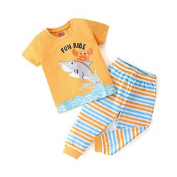 Babyhug Cotton Single Jersey Knit Half Sleeves Night Suit with Shark Print - Multicolor