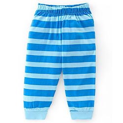 Babyhug Cotton Single Jersey Knit Half Sleeves Night Suit Stripes & Turtle Print - Blue