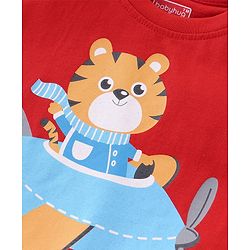 Babyhug Cotton Knit Half Sleeves Night Suit With Kitty Print - Red