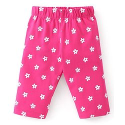 Babyhug Cotton Knit Half Sleeves Capri Night Suit With Rainbow Print - Pink