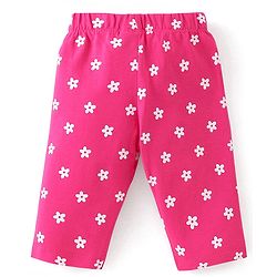 Babyhug Cotton Knit Half Sleeves Capri Night Suit With Rainbow Print - Pink