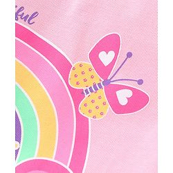Babyhug Cotton Knit Half Sleeves Capri Night Suit With Rainbow Print - Pink
