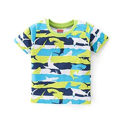 Babyhug Single Jersey Knit Half Sleeves Night Suit Shark Print - Multicolour