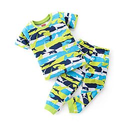 Babyhug Single Jersey Knit Half Sleeves Night Suit Shark Print - Multicolour