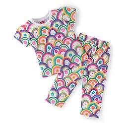 Babyhug Cotton Single Jersey Knit Half Sleeves Night Suit Floral Print - Multicolour