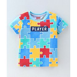 Babyhug 100% Cotton Knit Half Sleeves T-Shirt With Jigsaw Puzzle Print -Multicolour