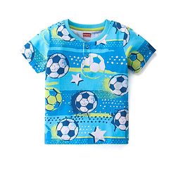 Babyhug Cotton Knit Half Sleeves T-Shirt Football Print - Blue