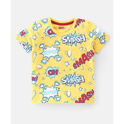Babyhug 100% Cotton Knit Half Sleeves T-Shirt With Stripe & Text Graphics Pack Of 3 - Yellow & Blue