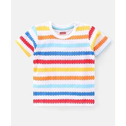 Babyhug 100% Cotton Knit Half Sleeves T-Shirt With Stripe & Text Graphics Pack Of 3 - Yellow & Blue