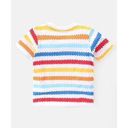 Babyhug 100% Cotton Knit Half Sleeves T-Shirt With Stripe & Text Graphics Pack Of 3 - Yellow & Blue
