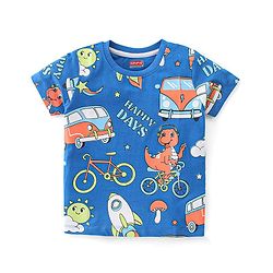 Babyhug 100% Cotton Knit Half Sleeves T-Shirt With Dino Print - Blue