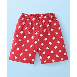 Babyhug Cotton Knit Half Sleeves Night Suit With Fox Print - White & Red