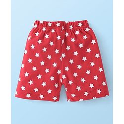 Babyhug Cotton Knit Half Sleeves Night Suit With Fox Print - White & Red