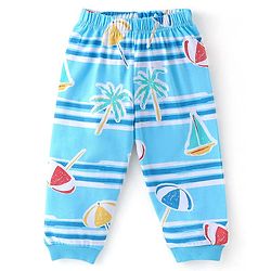 Babyhug Cotton Knit Half Sleeves Night Suit With Beach Theme Print - Blue