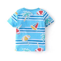 Babyhug Cotton Knit Half Sleeves Night Suit With Beach Theme Print - Blue