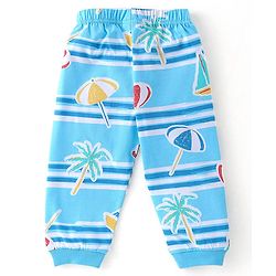 Babyhug Cotton Knit Half Sleeves Night Suit With Beach Theme Print - Blue