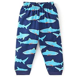 Babyhug Cotton Knit Half Sleeves Night Suit With Shark Print - Navy Blue