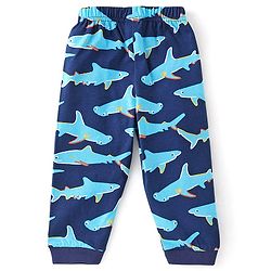 Babyhug Cotton Knit Half Sleeves Night Suit With Shark Print - Navy Blue