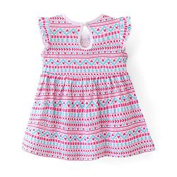 Babyhug  Cotton Jersey Knit Frill Sleeves Frock with Floral Print Pack of 2 - Multicolour