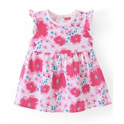 Babyhug  Cotton Jersey Knit Frill Sleeves Frock with Floral Print Pack of 2 - Multicolour