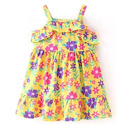 Babyhug Cotton Jersey Sleeveless Floral Printed Frock - Yellow