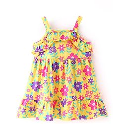 Babyhug Cotton Jersey Sleeveless Floral Printed Frock - Yellow