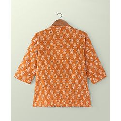 Babyhug Cotton Full Sleeves Dhari Printed Kurta Dhoti Set - Mustard
