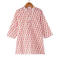Babyhug 100% Cotton Woven Full Sleeves Kurta & Dhoti Set With Floral Print - White