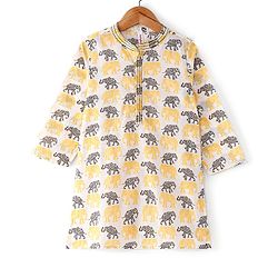 Babyhug 100% Cotton Woven Full Sleeves Kurta & Dhoti Set With Elephant Print - Yellow