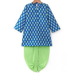 Babyhug Cotton Full Sleeves Hand Block Printed Kurta & Dhoti Set - Indigo & Green