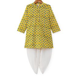 Babyhug 100% Cotton Woven Full Sleeves Kurta and Dhoti Set Floral Print - Yellow