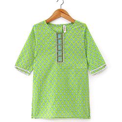 Babyhug 100% Cotton Woven Three Fourth Sleeves Kurti Palazzo & Dupatta Floral Print - Green