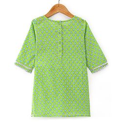 Babyhug 100% Cotton Woven Three Fourth Sleeves Kurti Palazzo & Dupatta Floral Print - Green