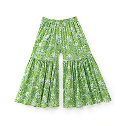 Babyhug 100% Cotton Woven Three Fourth Sleeves Kurti Palazzo & Dupatta Floral Print - Green