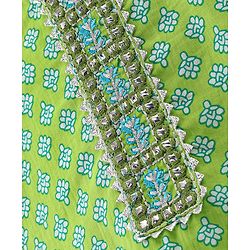 Babyhug 100% Cotton Woven Three Fourth Sleeves Kurti Palazzo & Dupatta Floral Print - Green