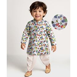 Babyhug 100% Cotton Woven Full Sleeves Floral Printed Kurta & Dhoti Set- Multicolour