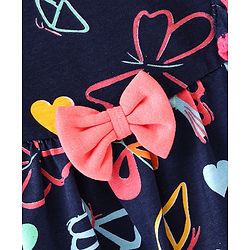 Babyhug Cotton Jersey Half Puffed Sleeves Butterfly Printed Frock With Bloomer - Navy