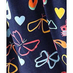 Babyhug Cotton Jersey Half Puffed Sleeves Butterfly Printed Frock With Bloomer - Navy