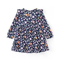 Babyhug Cotton Jersey Full Sleeves Frock With Bloomer Floral Print - Navy