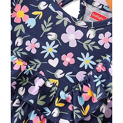 Babyhug Cotton Jersey Full Sleeves Frock With Bloomer Floral Print - Navy