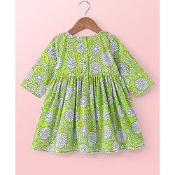 Babyhug Cotton Woven Three Fourth Sleeves Floral Print Kurti & Palazo Dupatta Set with Lace Detailing   - Green