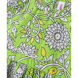 Babyhug Cotton Woven Three Fourth Sleeves Floral Print Kurti & Palazo Dupatta Set with Lace Detailing   - Green