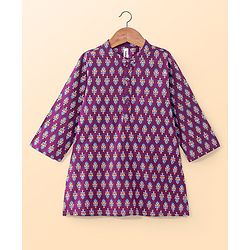 Babyhug Cotton Full Sleeves Hand Block Printed Kurta & Pyjama Set - Magenta & White