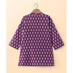 Babyhug Cotton Full Sleeves Hand Block Printed Kurta & Pyjama Set - Magenta & White