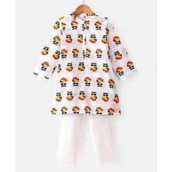 Babyhug 100% Cotton Woven Full Sleeves Turban Foil Printed Kurta & Pyjama Set - White