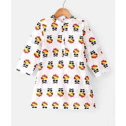 Babyhug 100% Cotton Woven Full Sleeves Turban Foil Printed Kurta & Pyjama Set - White