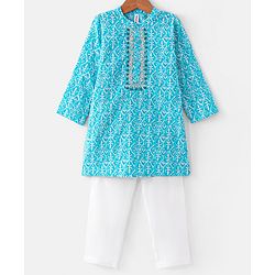 Babyhug Cotton Woven Full Sleeves  Foil Printed Kurta & Pyjama Set - Blue