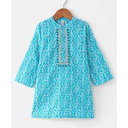 Babyhug Cotton Woven Full Sleeves  Foil Printed Kurta & Pyjama Set - Blue
